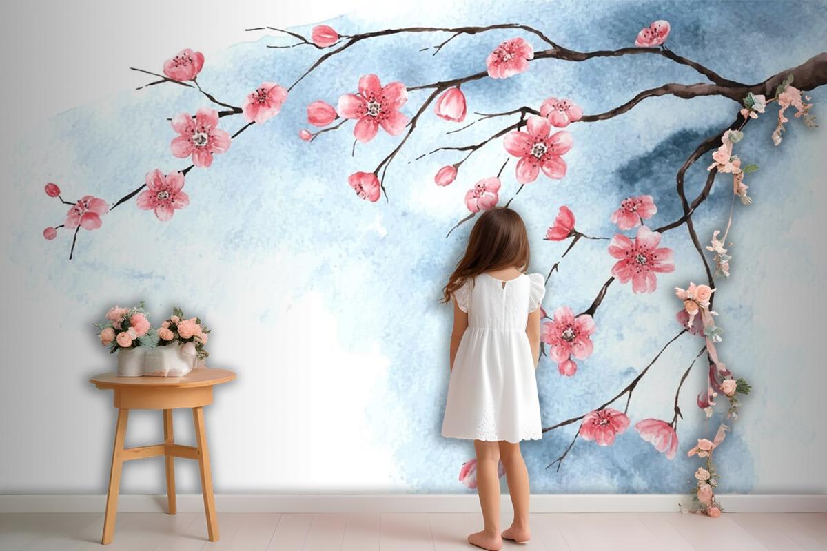 Watercolor Cherry Blossom Wallpaper Mural