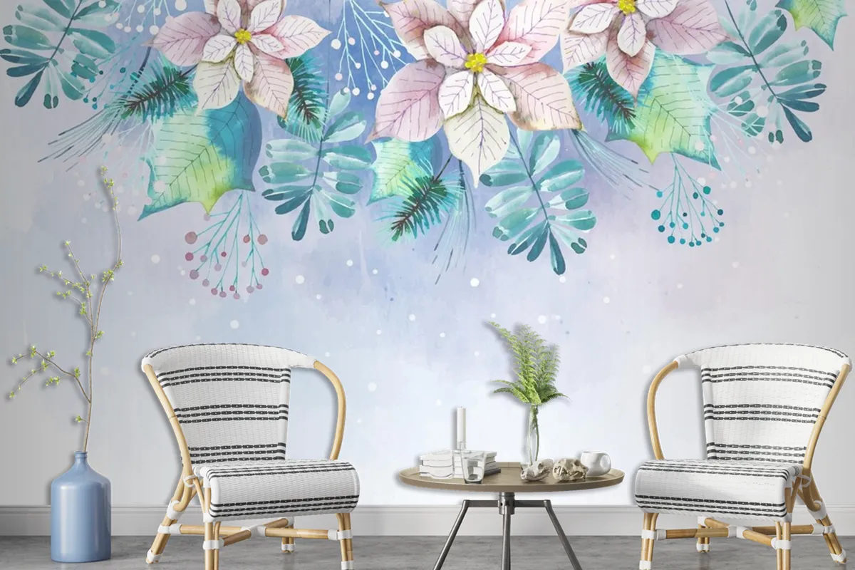 Watercolor Christmas Background Theme Wallpaper Mural