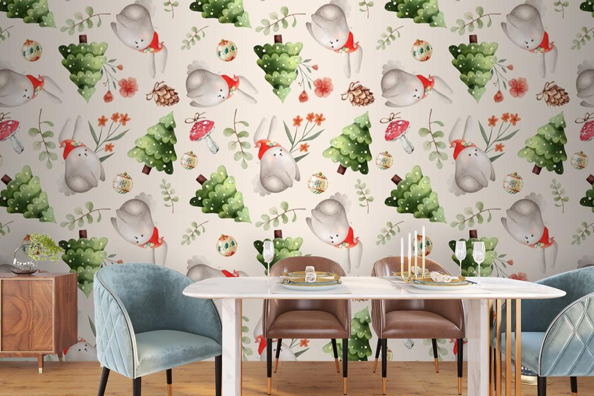 Watercolor Christmas Pattern Design Wallpaper Mural