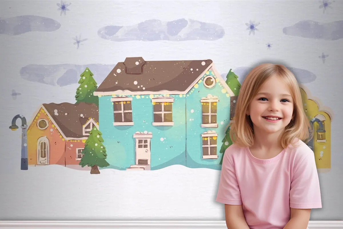 Watercolor Christmas Town Wallpaper Mural