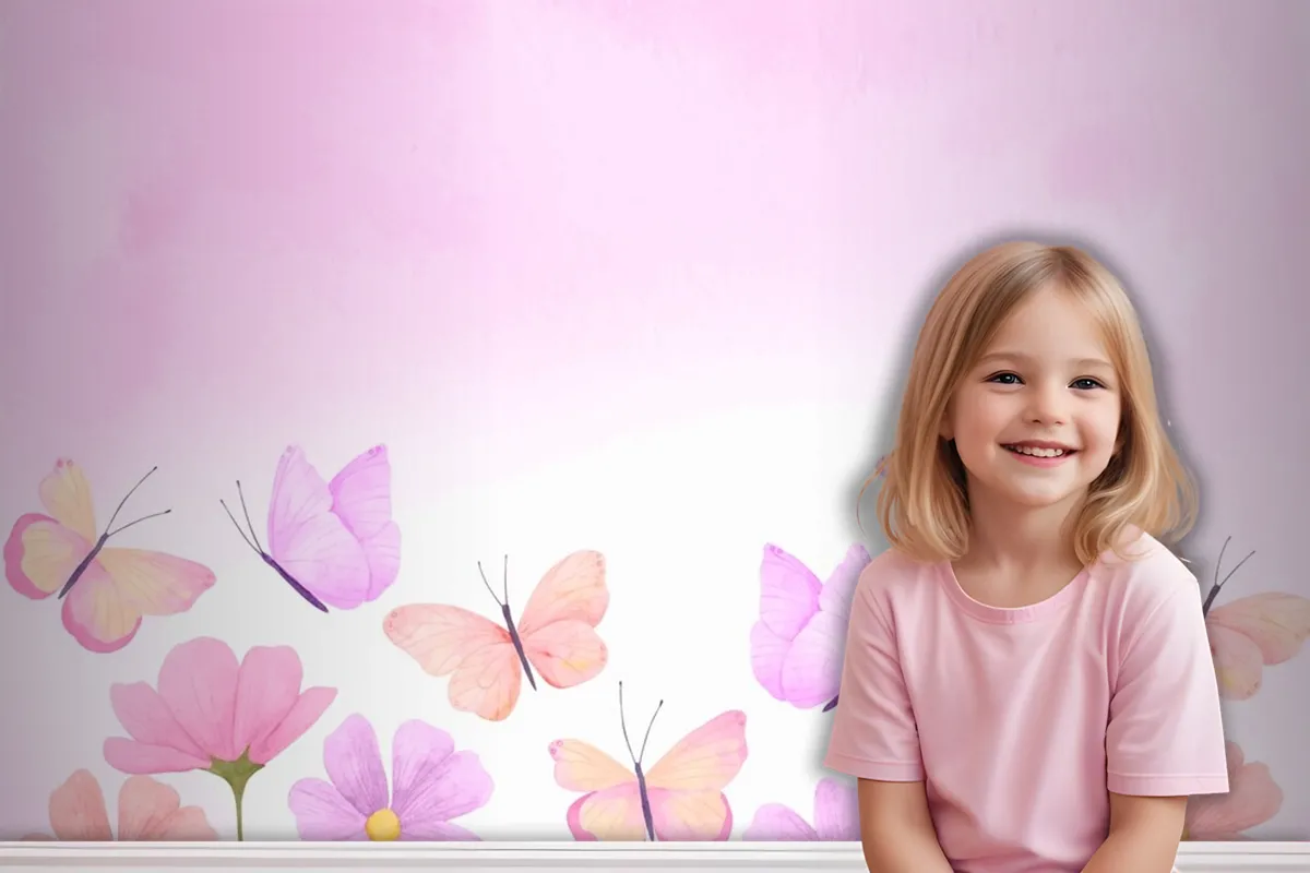 Watercolor Colorful Butterfly Background Kids Girl Wallpaper Mural