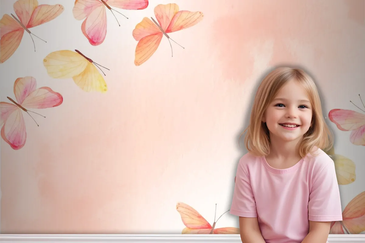 Watercolor Colorful Butterfly Background Kids Girls Wallpaper Mural