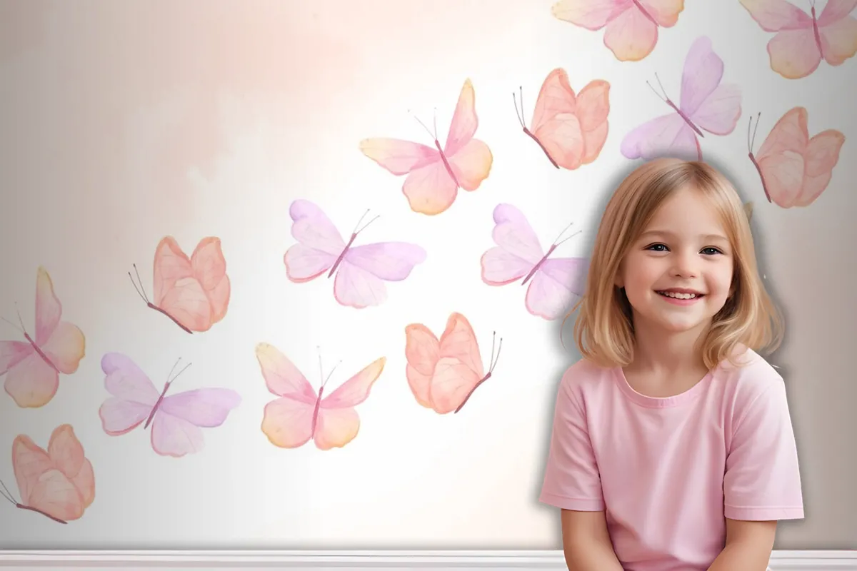 Watercolor Colorful Butterfly Background Kids Wallpaper Mural