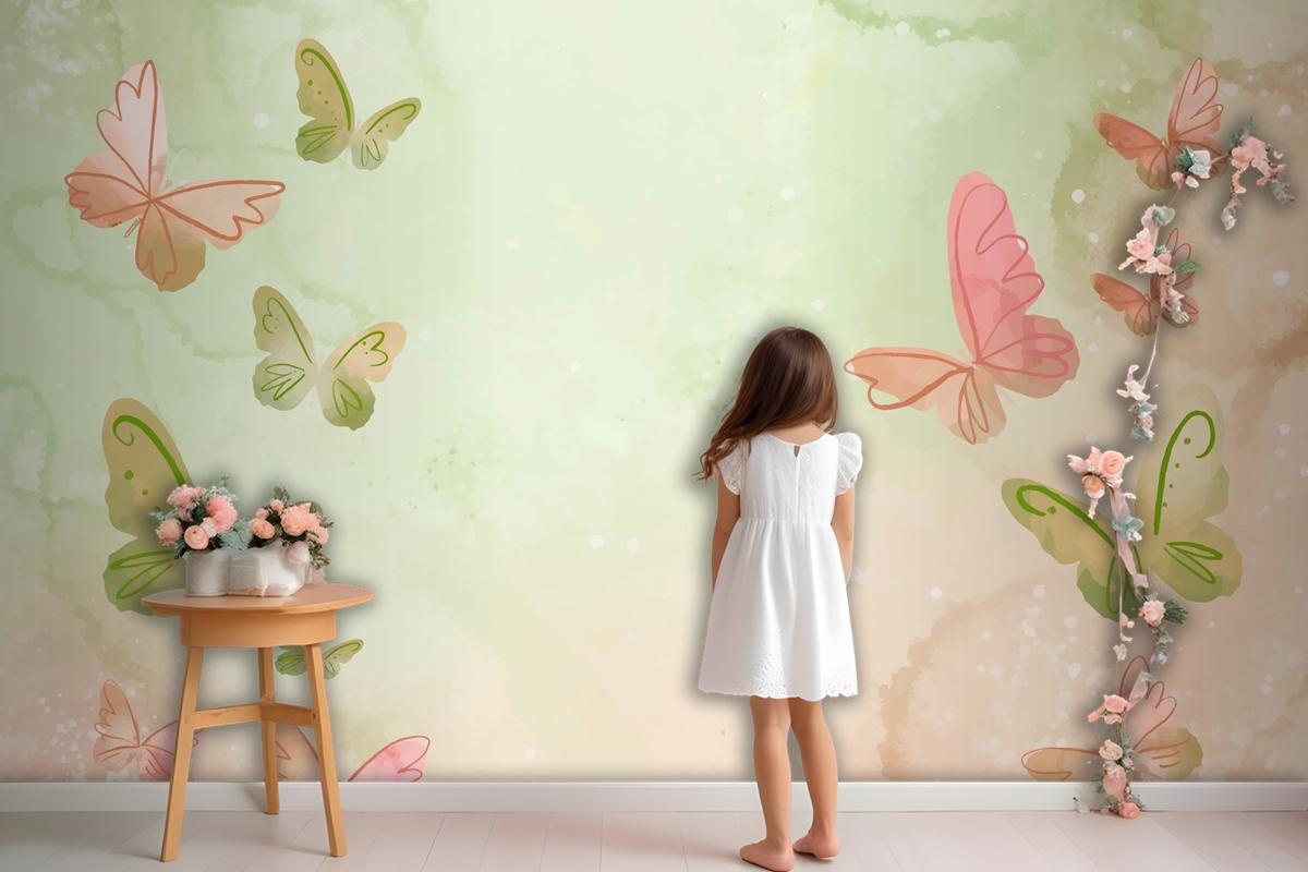 Watercolor Colorful Butterfly Background Wallpaper Mural