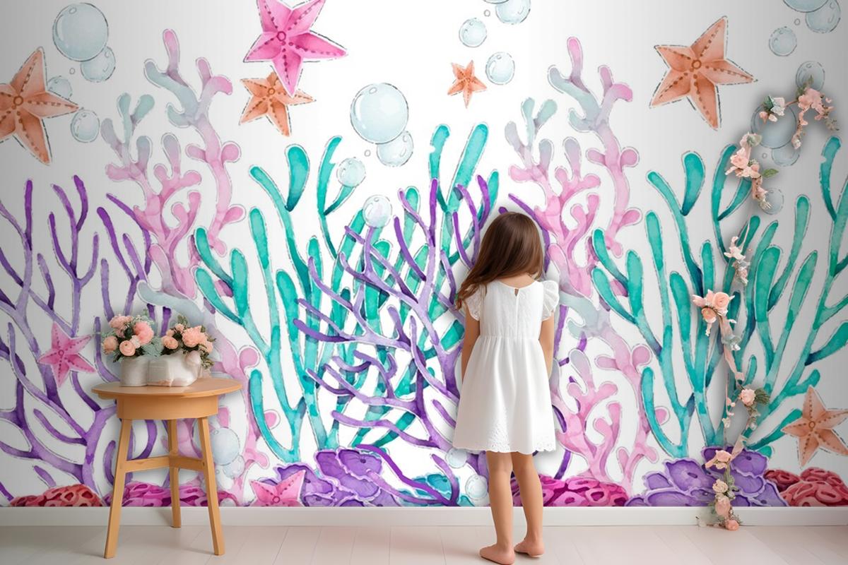 Watercolor Colorful Coral Background Wallpaper Mural