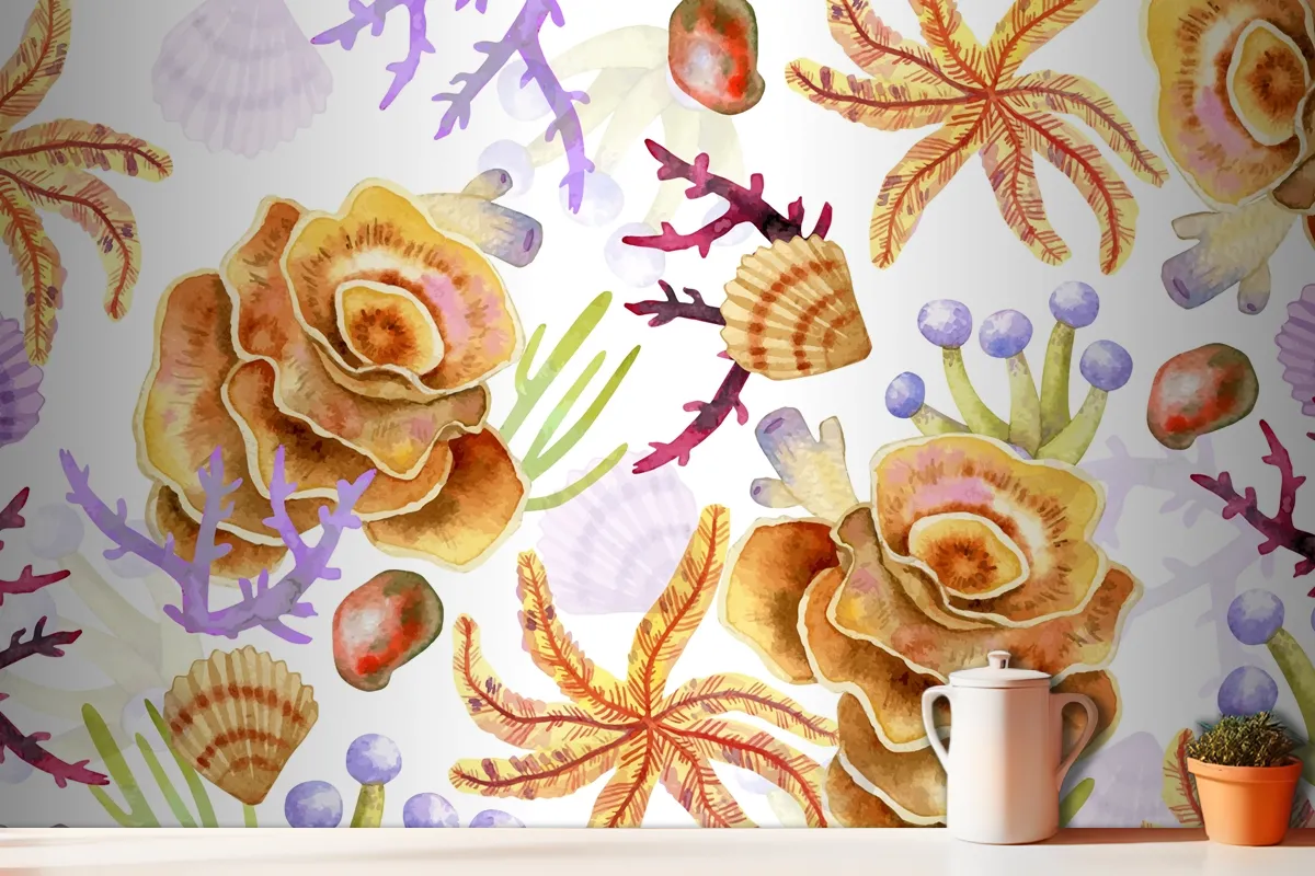 Watercolor Colorful Coral Background Wallpaper Mural