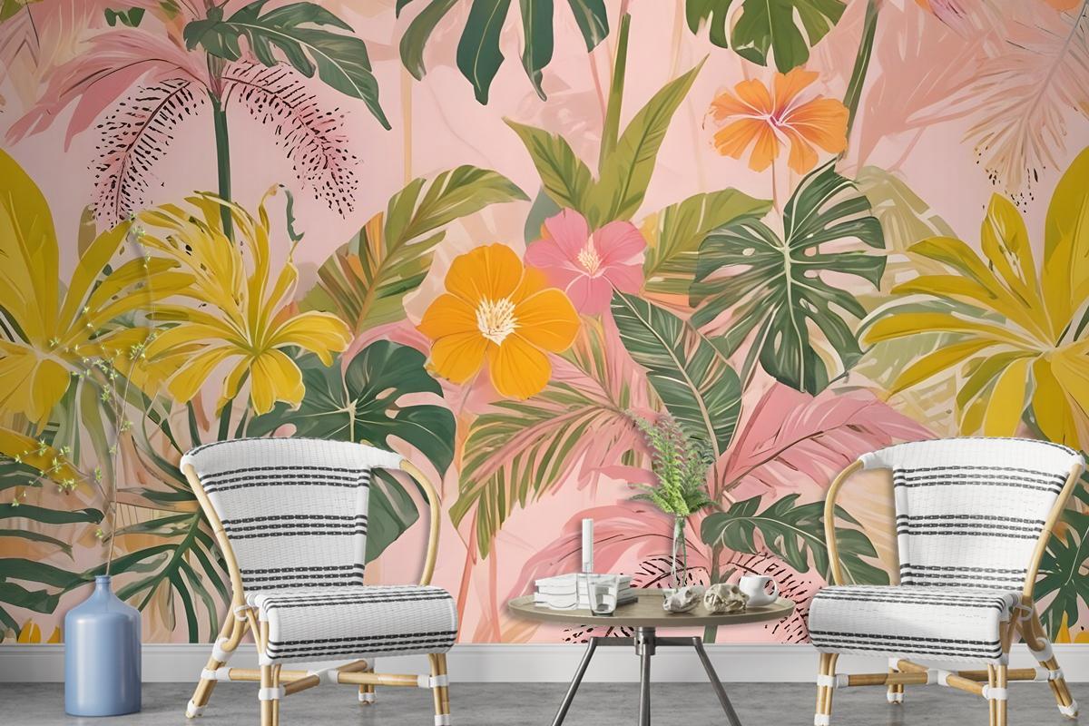 Watercolor Colorful Summer Tropical Leaf Wallpaper Mural