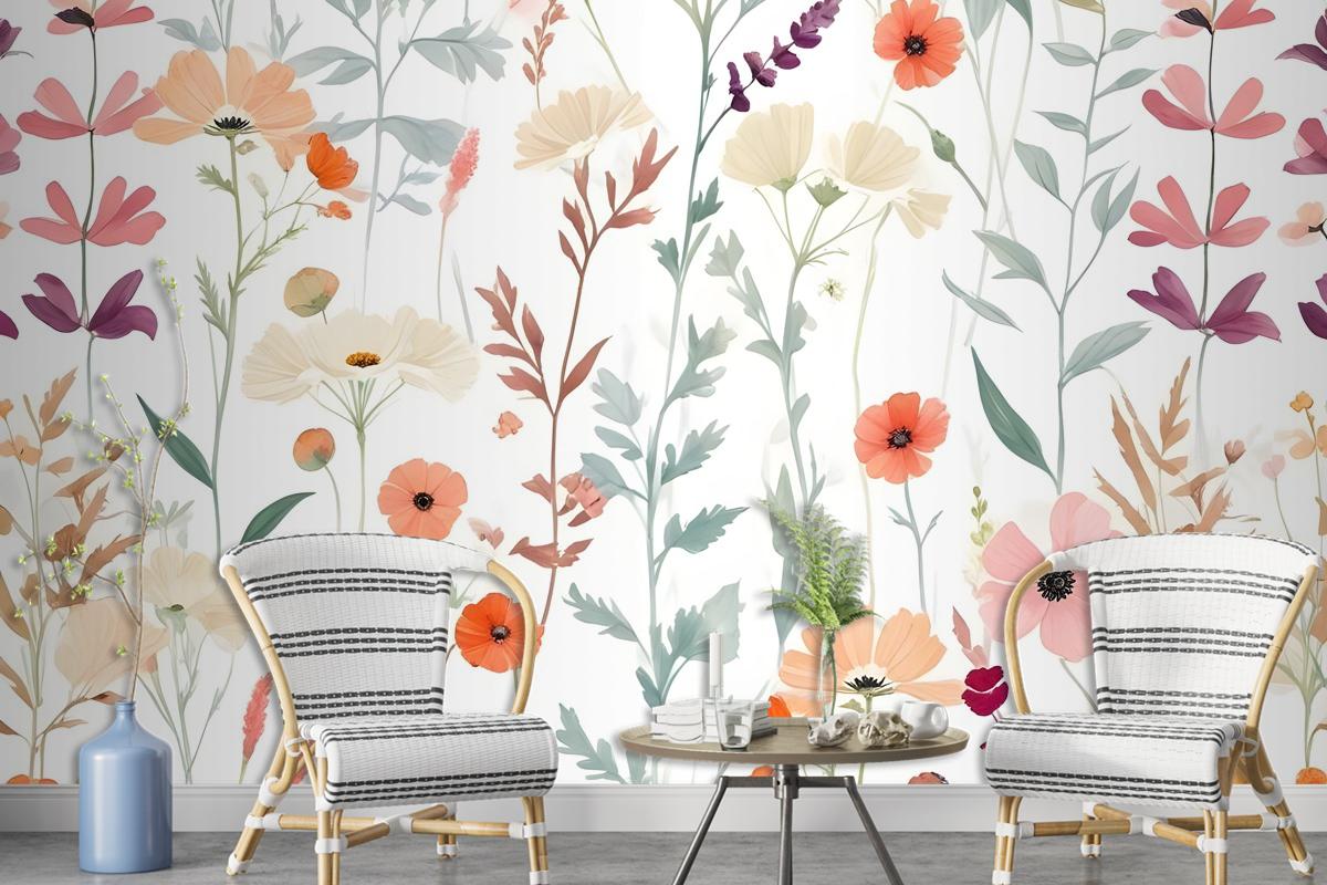 Watercolor Colorful Wildflower Garden Wallpaper Mural