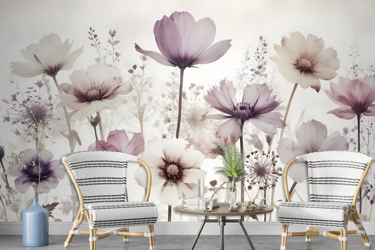 Watercolor Dark Poppy Flowers Wallpaper Mural