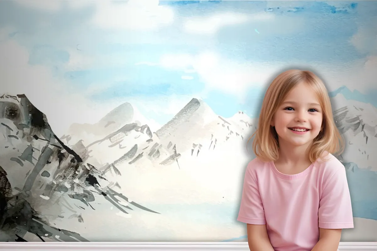 Watercolor Daytime Mountains Background Wallpaper Mural