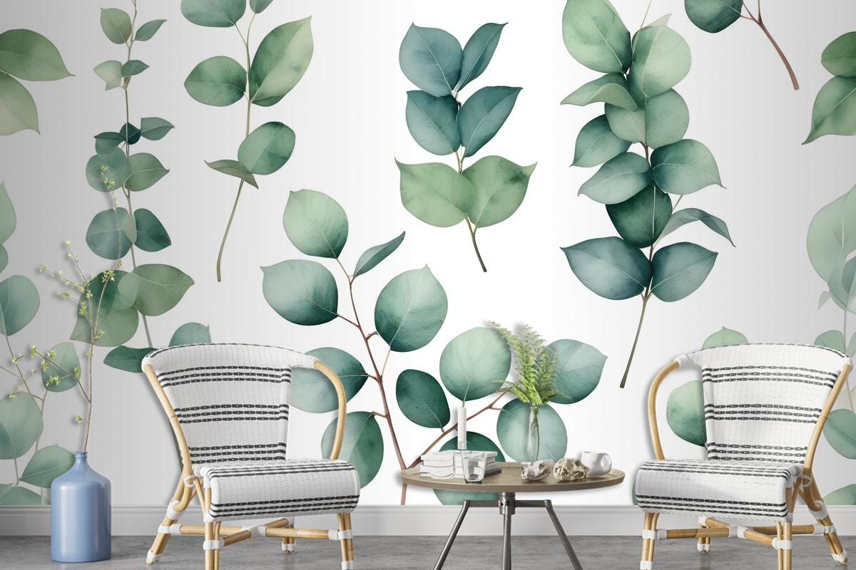 Watercolor Eucalyptus Leaf Wallpaper Mural