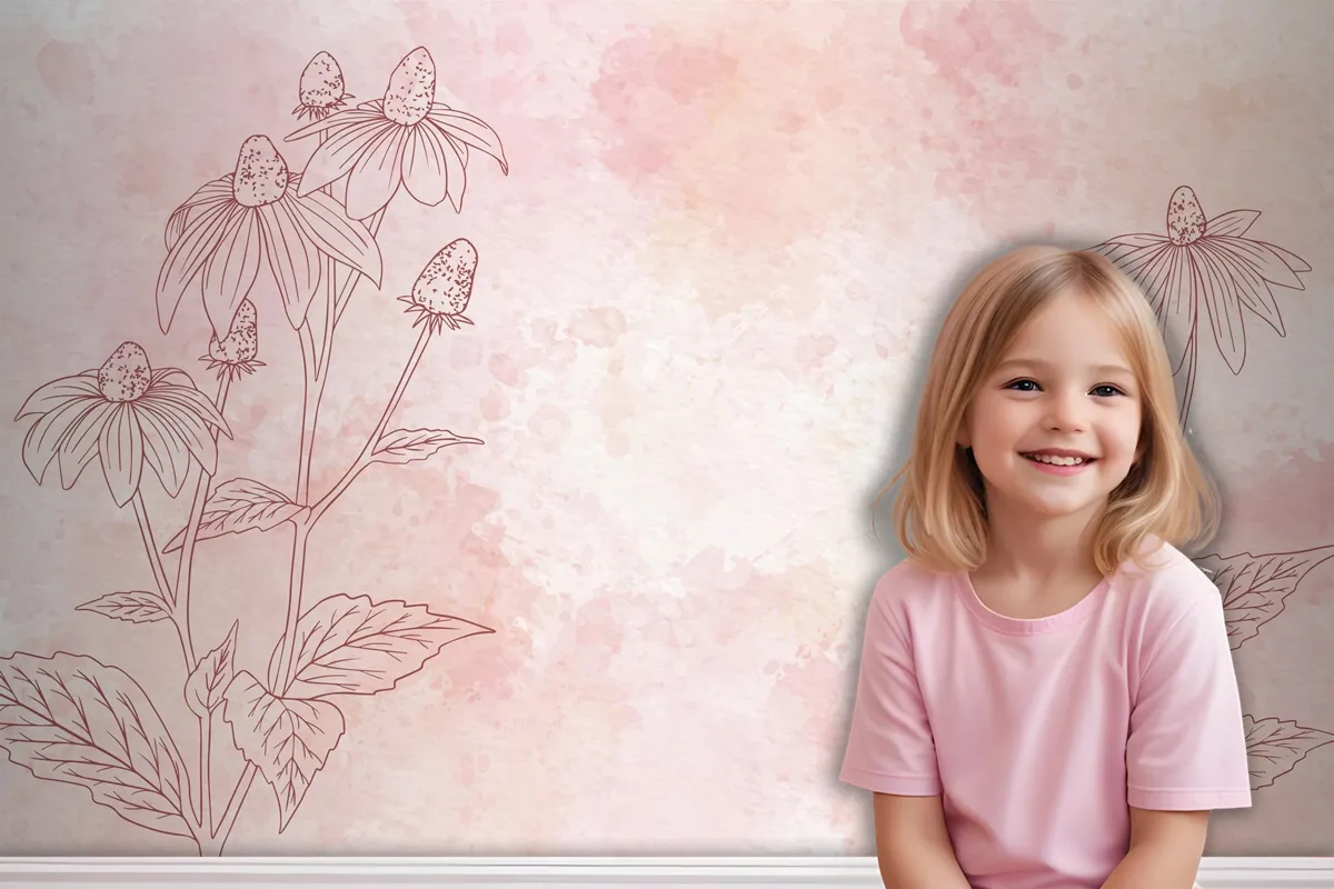 Watercolor Floral Background In Monochrome Wallpaper Mural