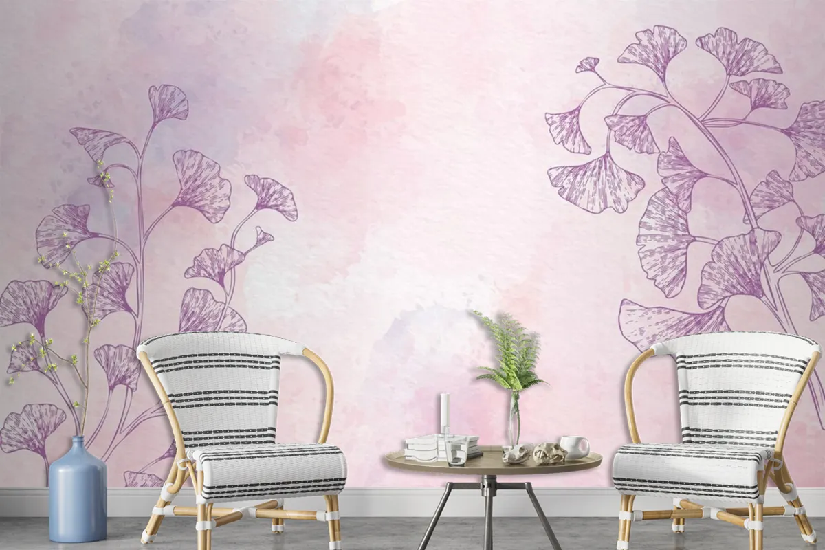 Watercolor Floral Background In Monochrome Wallpaper Mural