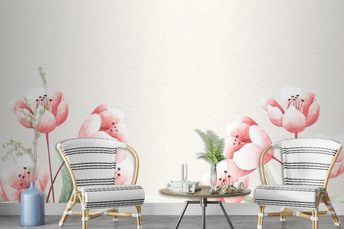 Watercolor Floral Background With Soft Colors Wallpaper Mural