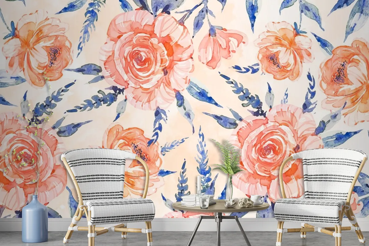 Watercolor Floral Background With Soft Colors Wallpaper Mural