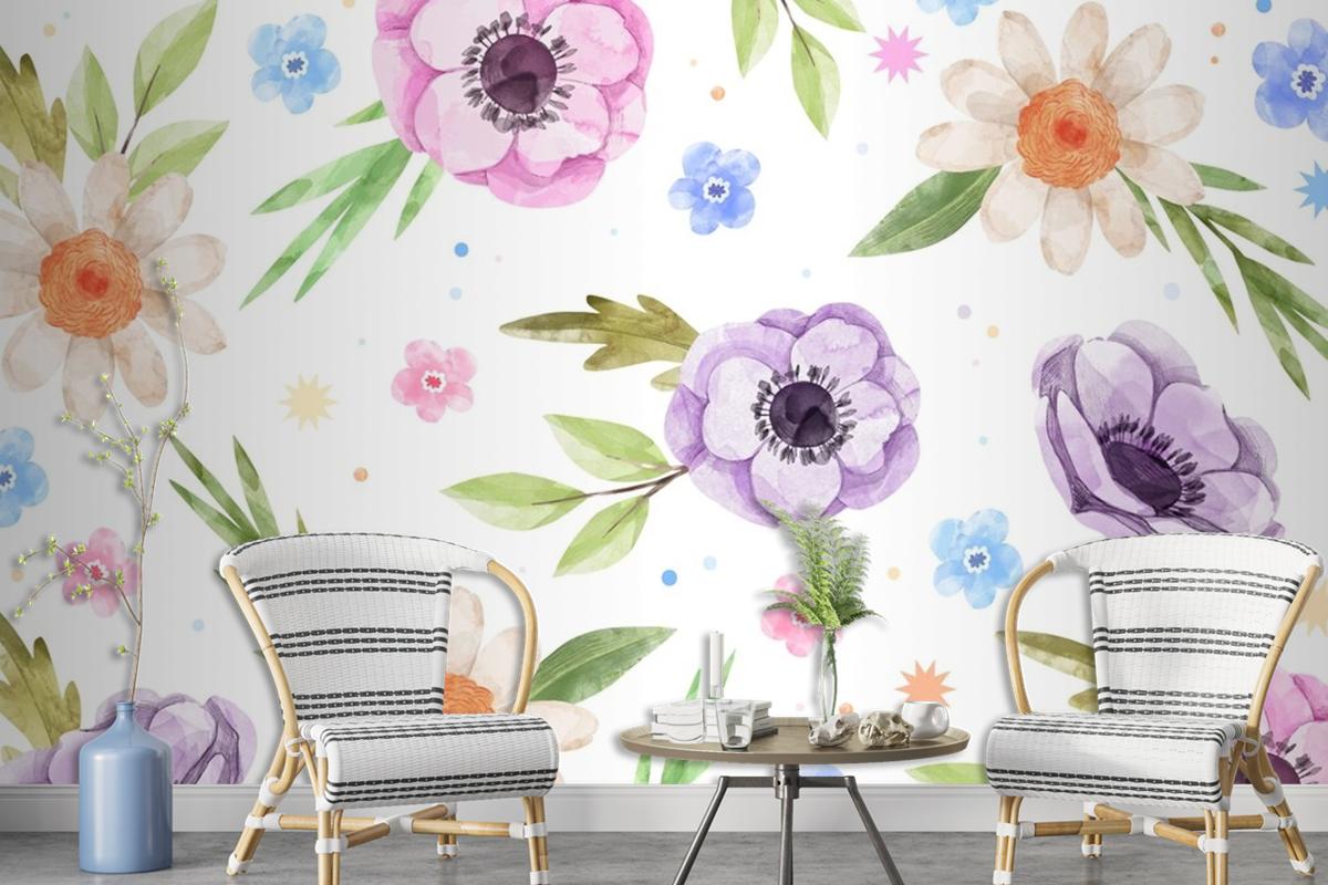 Watercolor Floral Background Wallpaper Mural