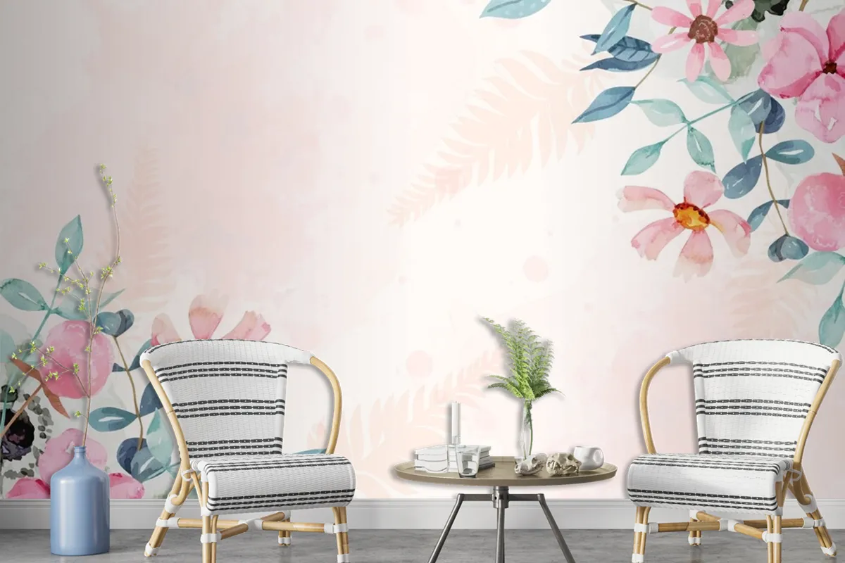 Watercolor Floral Background Wallpaper Mural