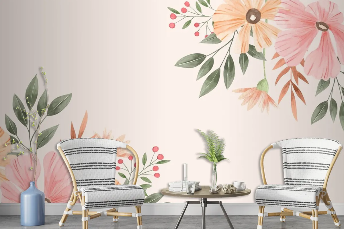 Watercolor Floral Background Wallpaper Mural