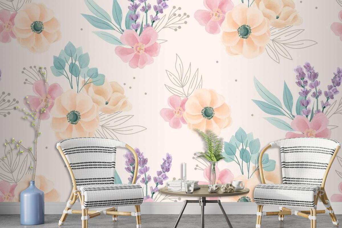 Watercolor Floral Ornaments Pattern Wallpaper Mural