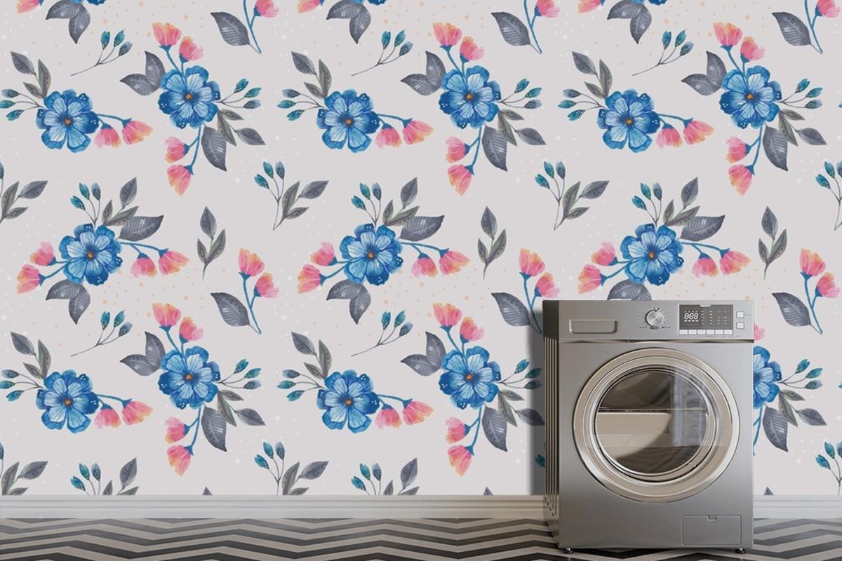 Watercolor Floral Pattern Design Laundry Room Wallpaper Mural