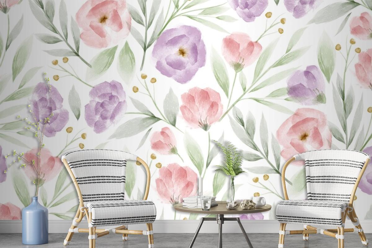 Watercolor Floral Pattern Wallpaper Mural