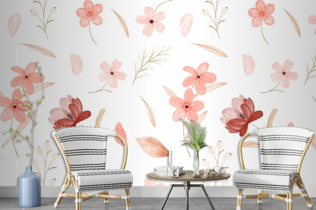 Watercolor Floral Pattern Wallpaper Mural