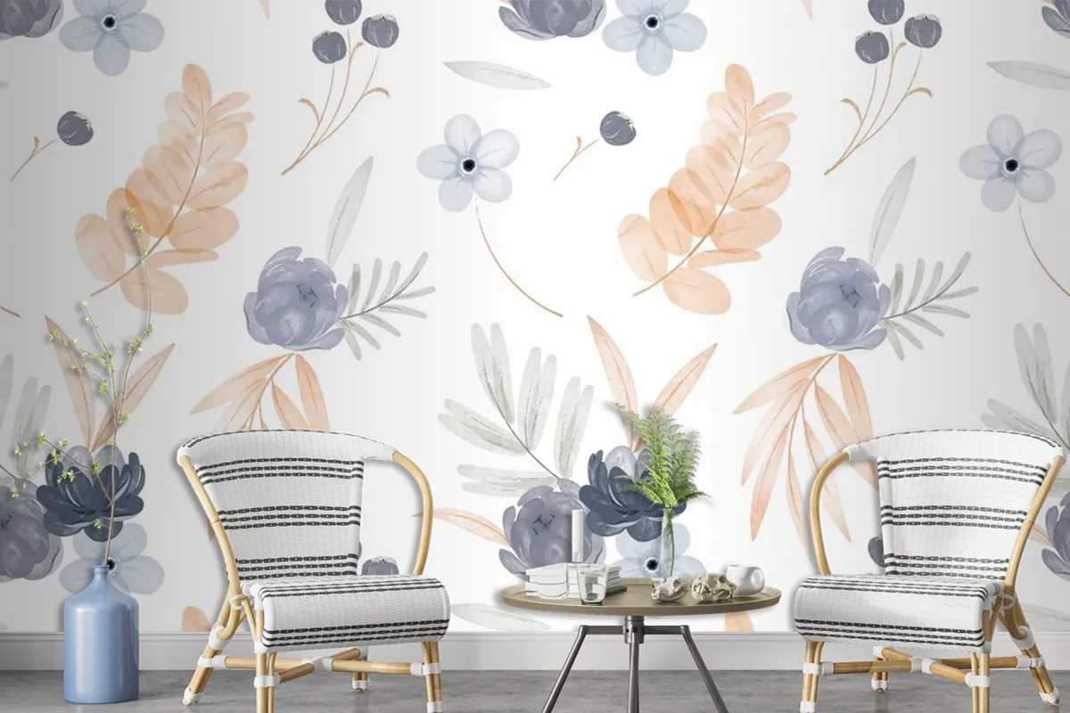 Watercolor Floral Pattern Wallpaper Mural