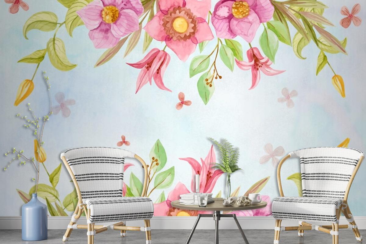 Watercolor Flowers Background In Pastel Colors Wallpaper Mural