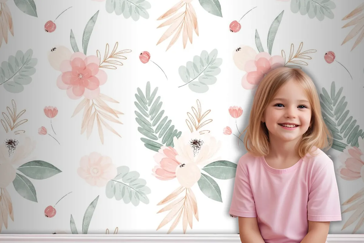 Watercolor Flowers Illustration Background Girl Wallpaper Mural