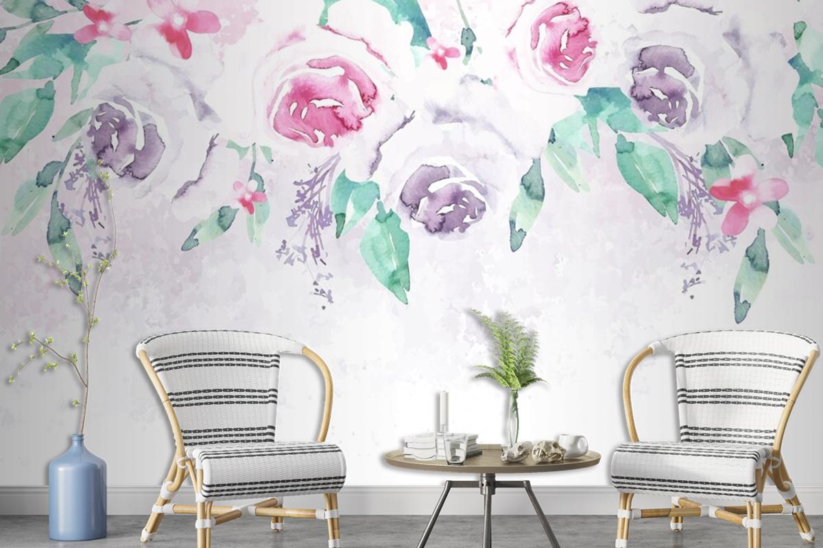 Watercolor Flowers Wallpaper In Pastel Colors Wallpaper Mural