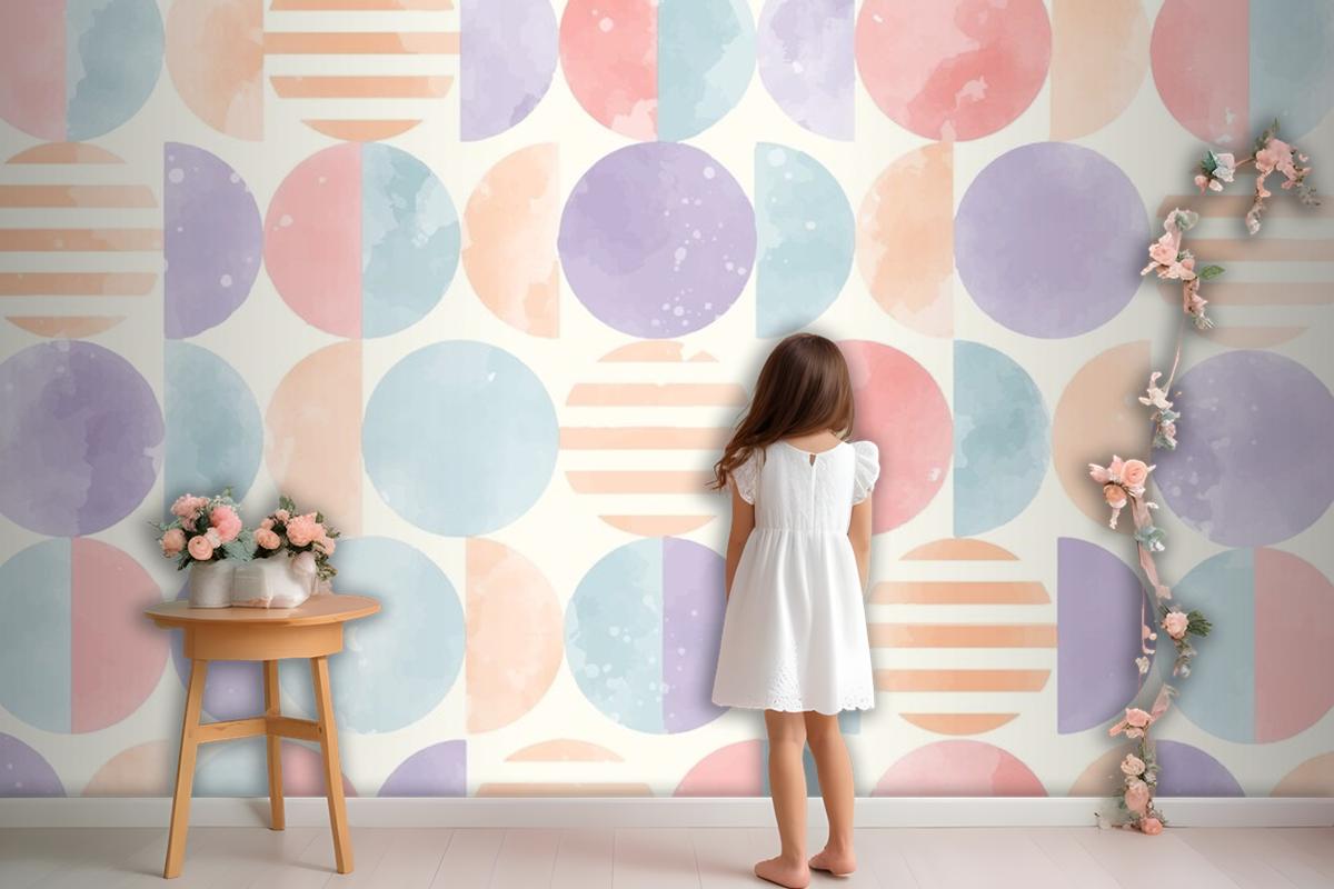 Watercolor Geometric Background Girl Wallpaper Mural