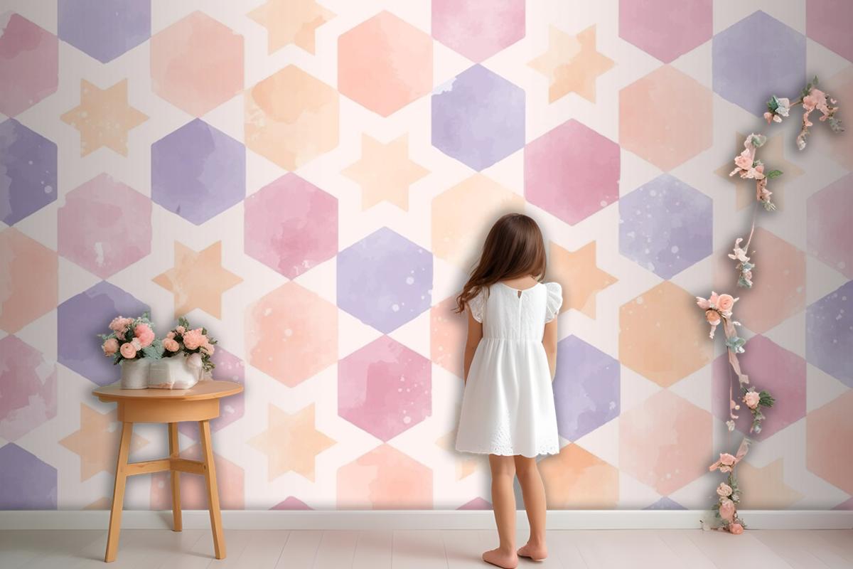 Watercolor Geometric Background Kids Girl Wallpaper Mural