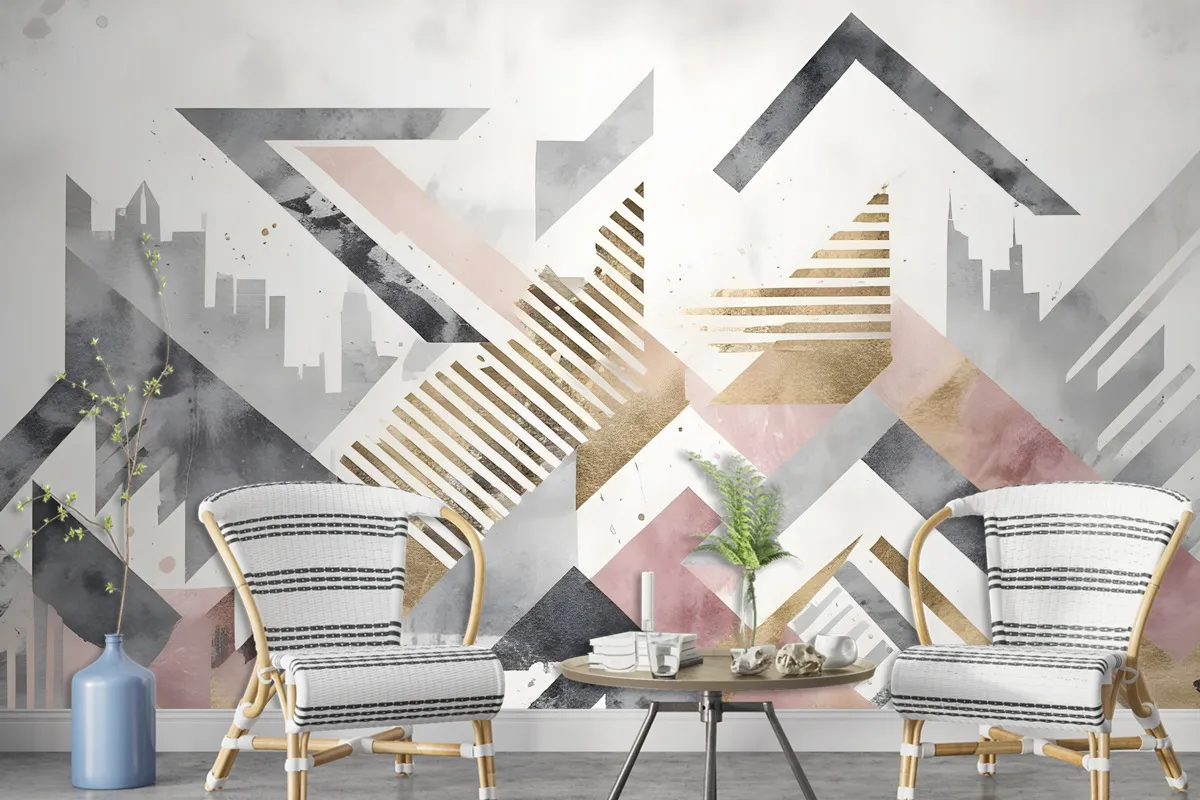 Watercolor Geometric City Wallpaper Mural