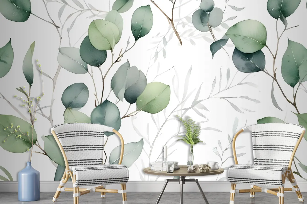 Watercolor Green Eucalyptus Leaf Wallpaper