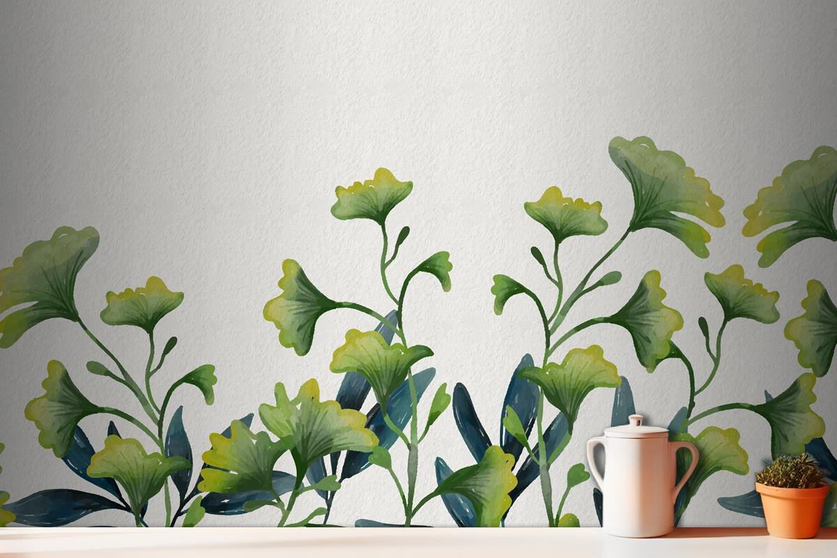 Watercolor Green Leaves Wallpaper Mural