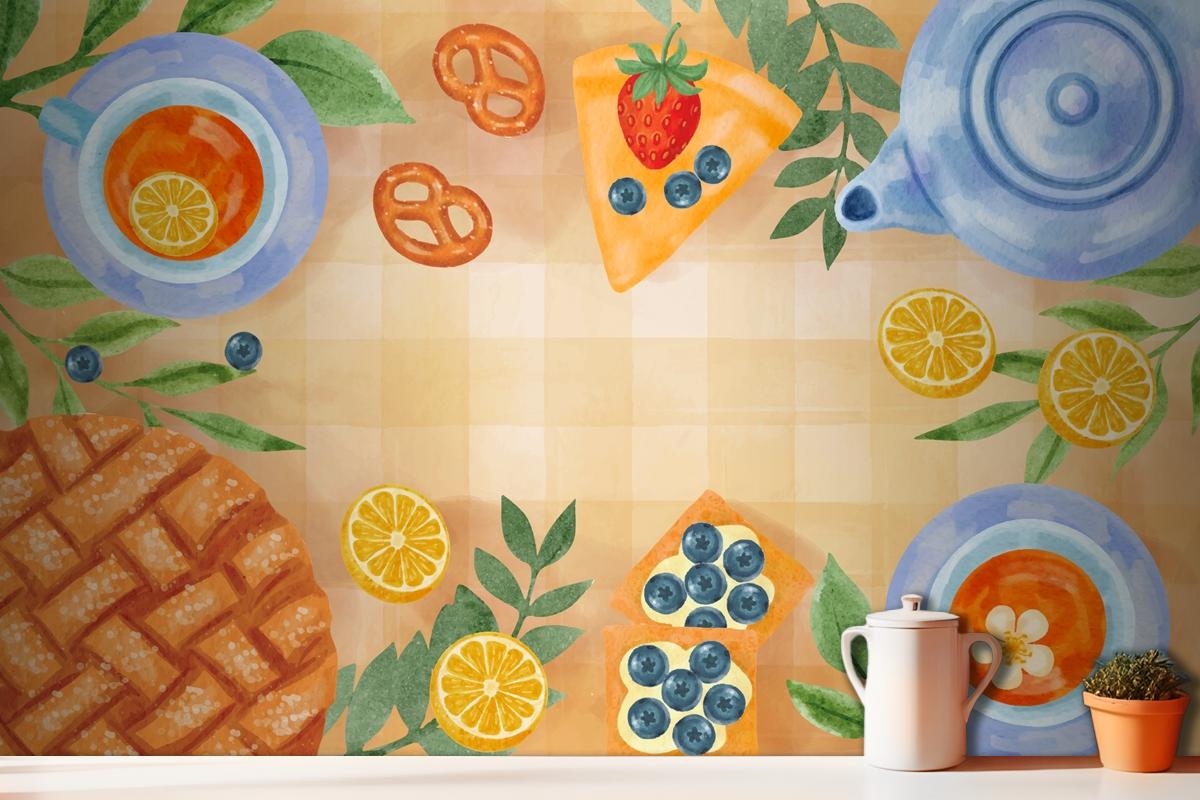 Watercolor International Tea Day Background Kitchen Wallpaper Mural