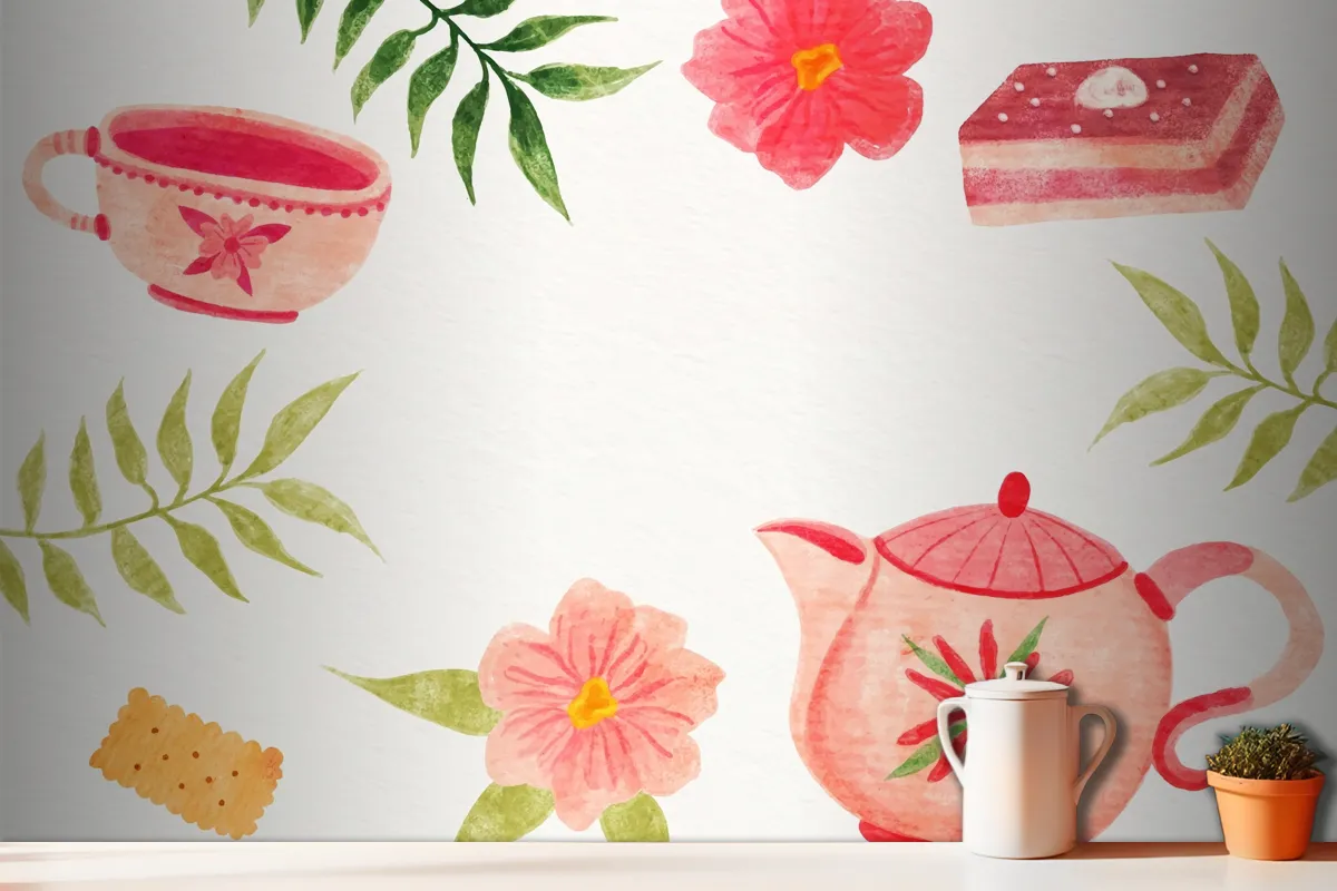 Watercolor International Tea Day Kitchen Wallpaper Mural