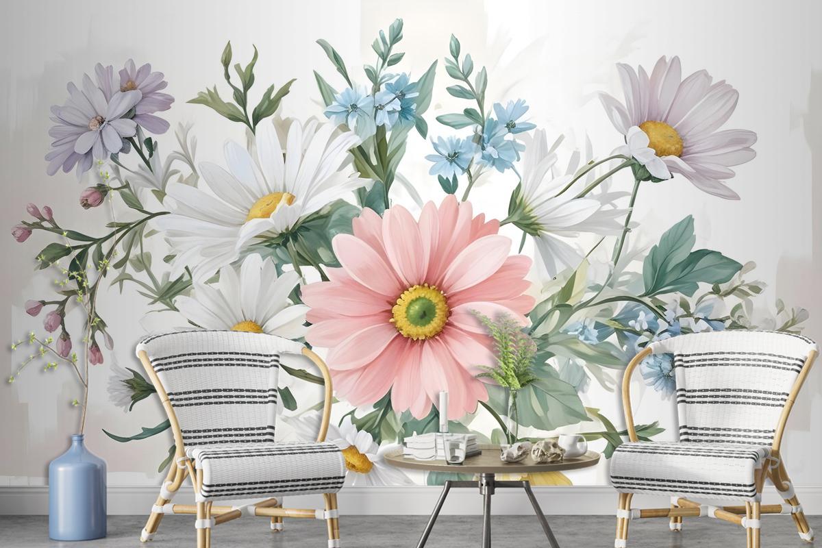 Watercolor Large Floral Bouquet Wallpaper Mural