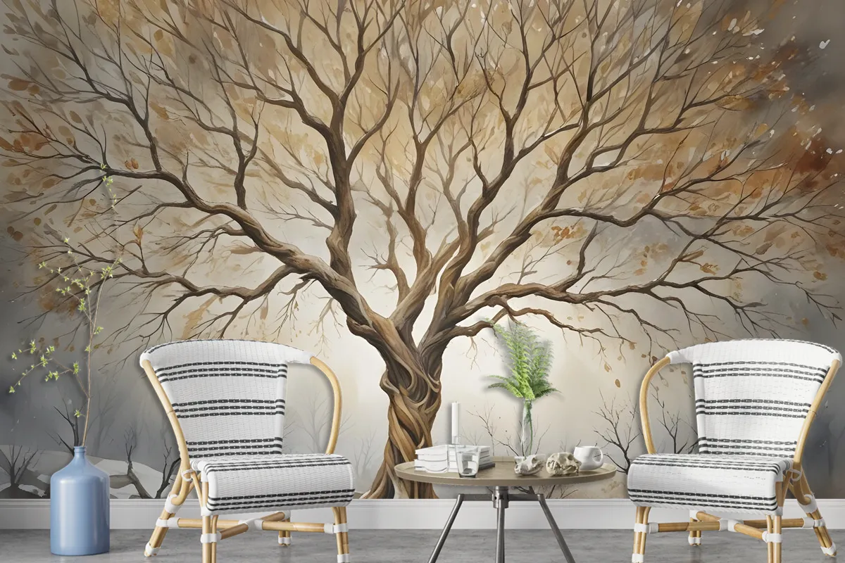 Watercolor Leafless Autumn Trees Wallpaper Mural