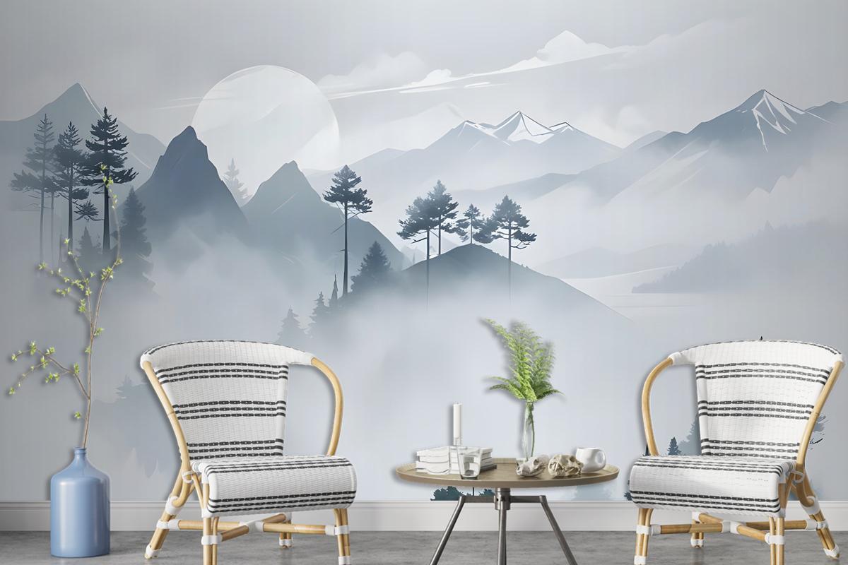 Watercolor Mountain Landscape Wallpaper Mural