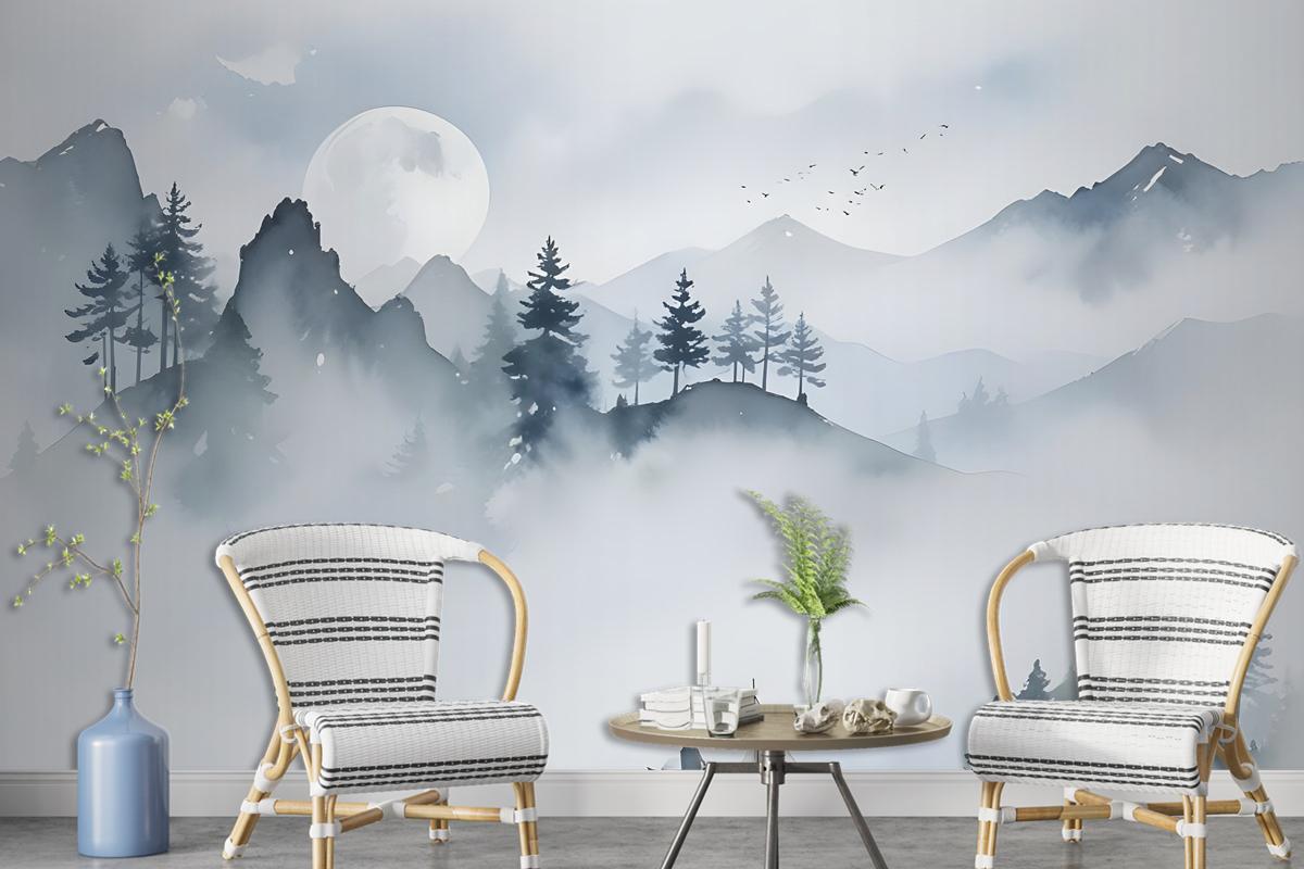 Watercolor Mountain Landscape Wallpaper Mural