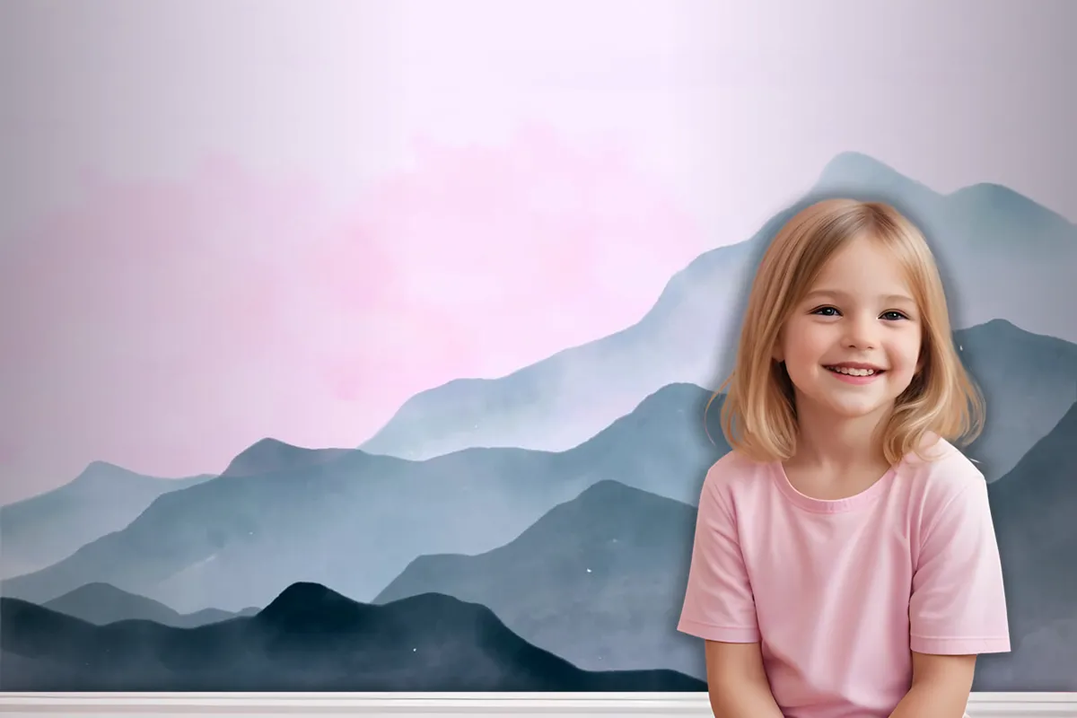 Watercolor Mountains Background With Pink Sky Wallpaper Mural