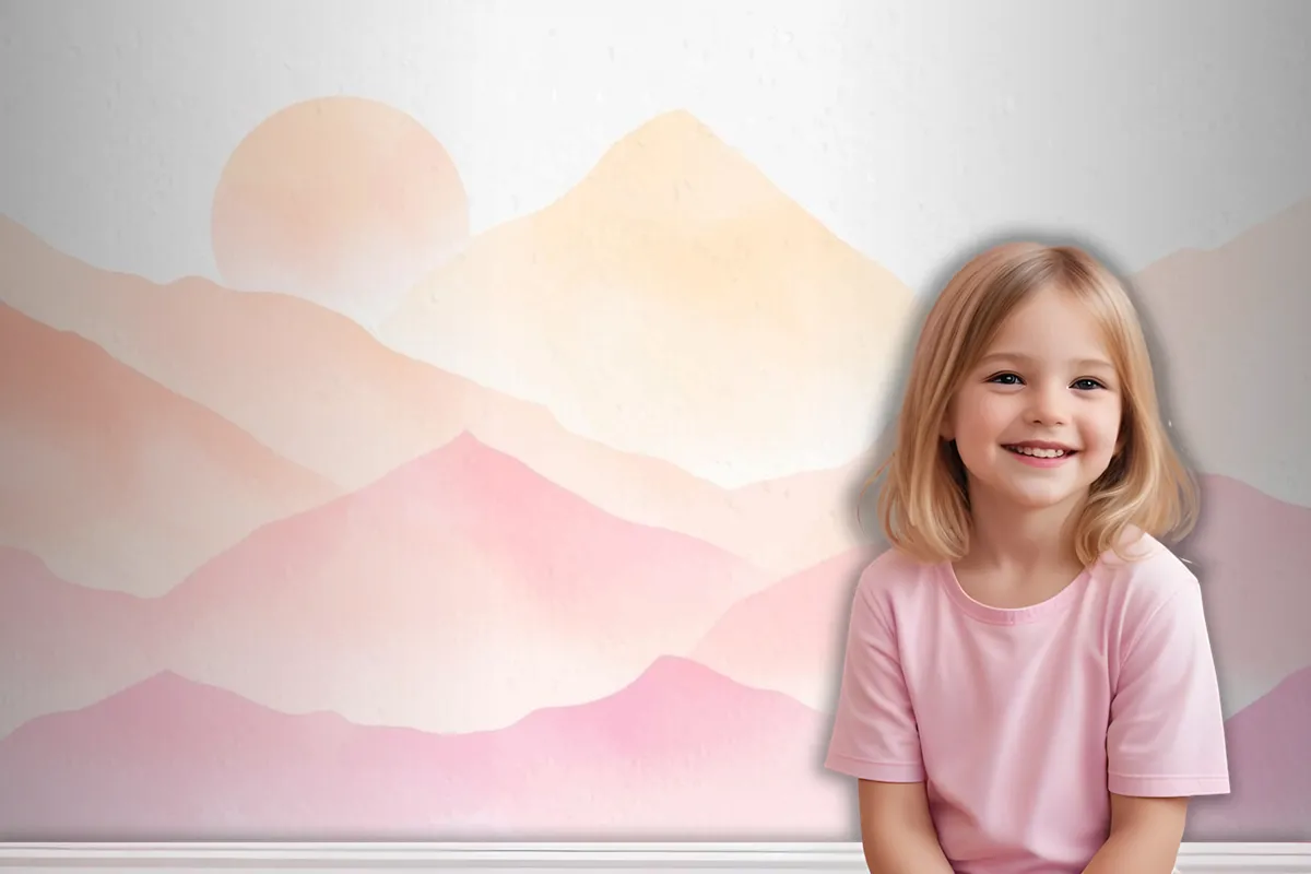 Watercolor Mountains Pink Background Wallpaper Mural