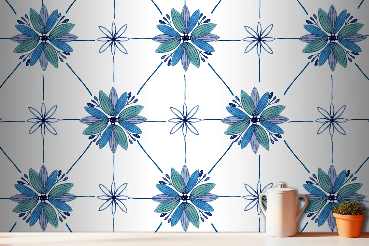 Watercolor Ornamental Flower Wallpaper Mural