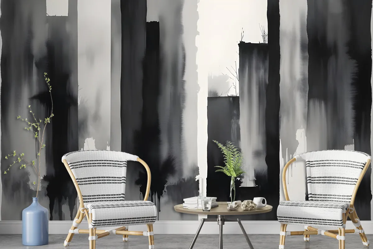 Watercolor Painting Black And White Architecture Wallpaper Mural