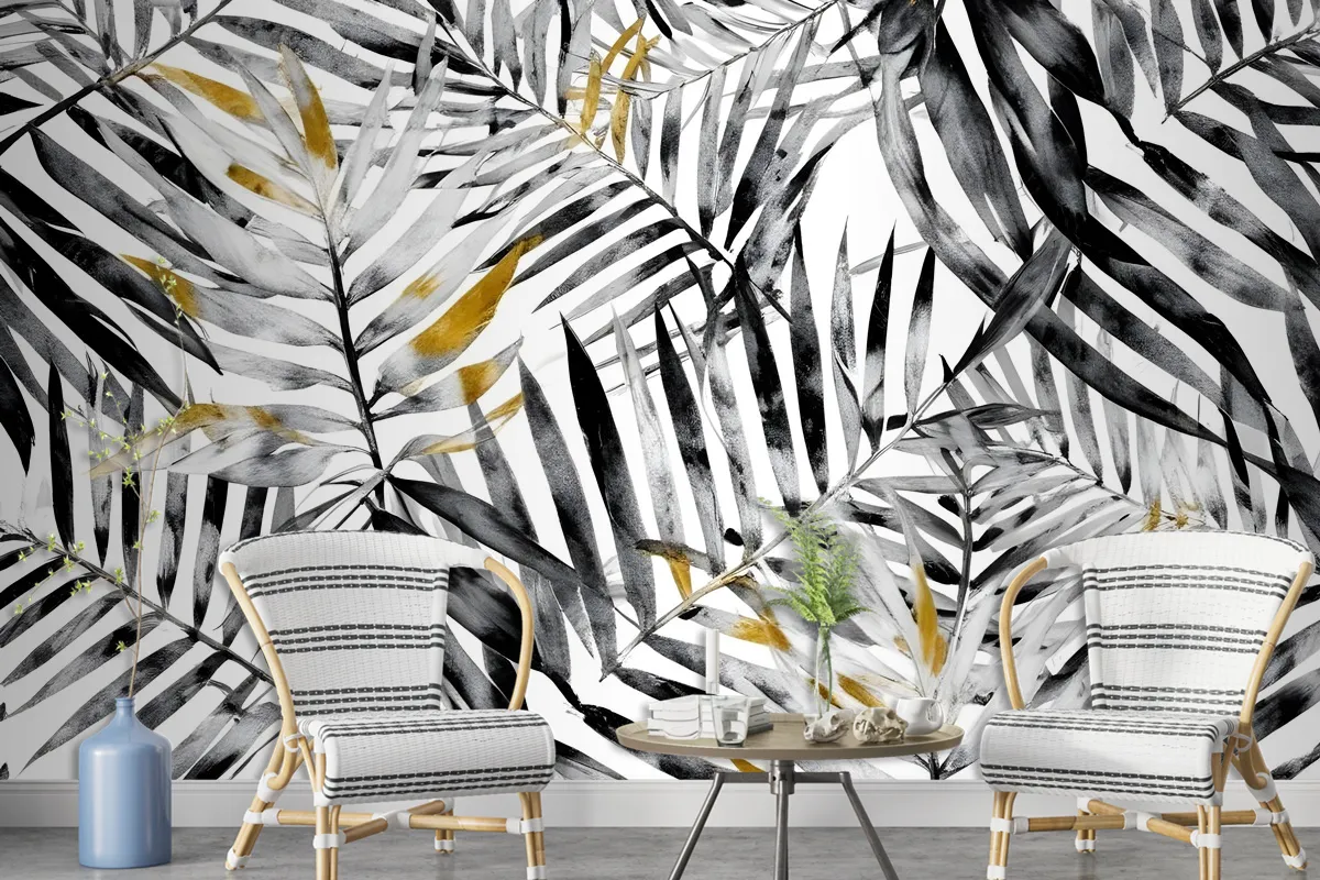 Watercolor Palm Leaf Pattern Wallpaper