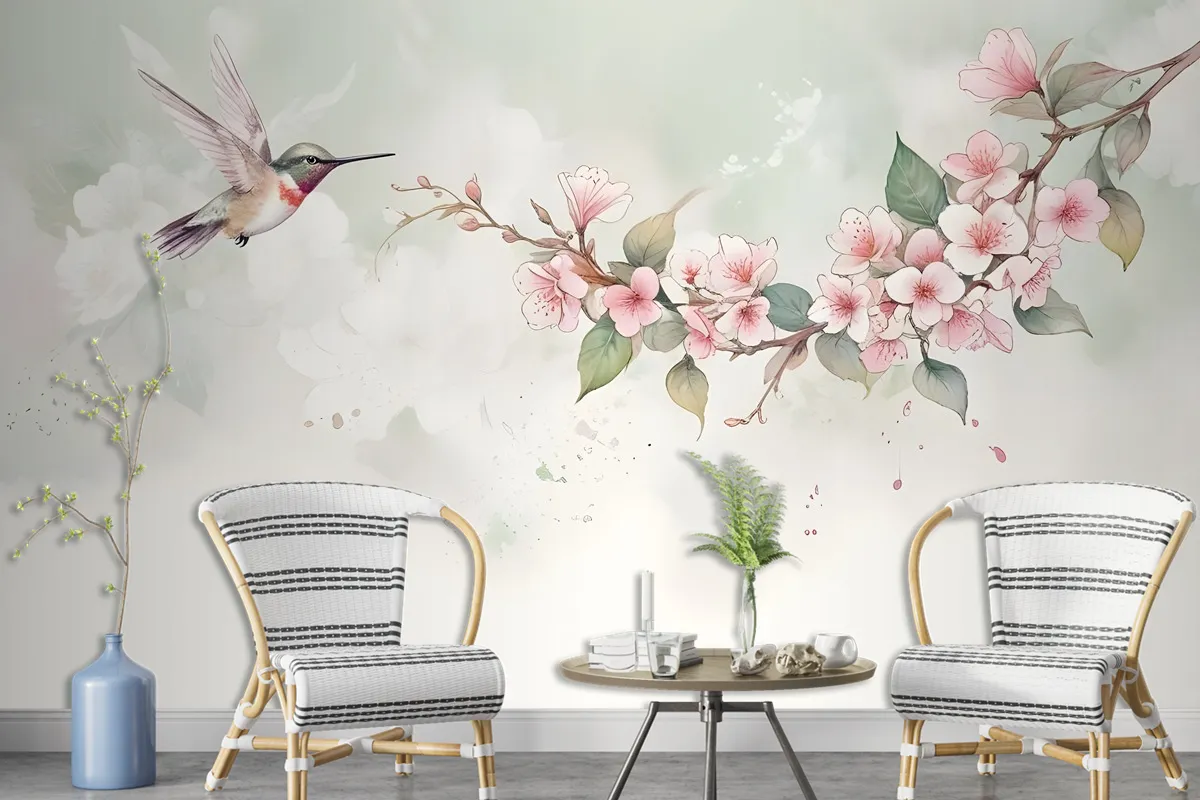 Watercolor Pink Begonia Flowers Wallpaper Mural