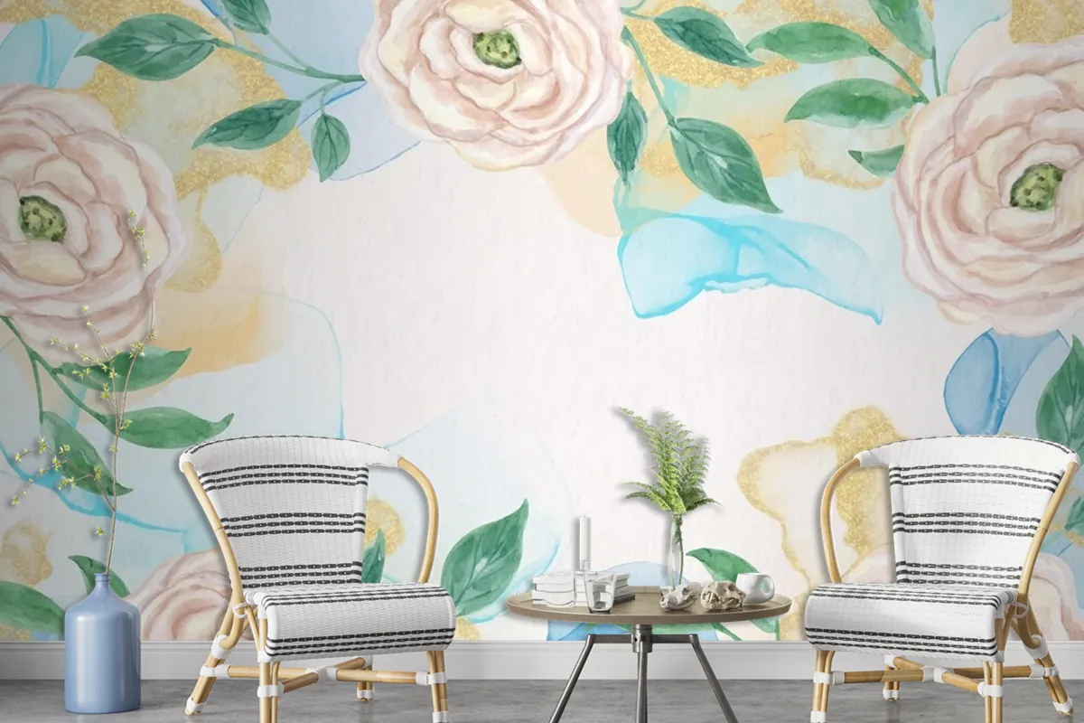 Watercolor Plants Natural Background Wallpaper Mural