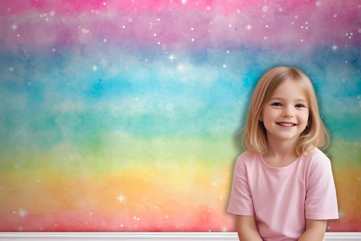 Watercolor Rainbow Background Girl Wallpaper Mural