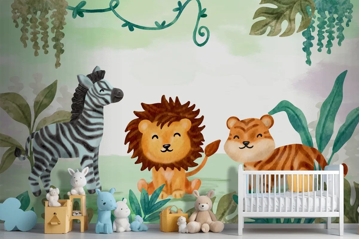 Watercolor Safari Background Boys Wallpaper Mural